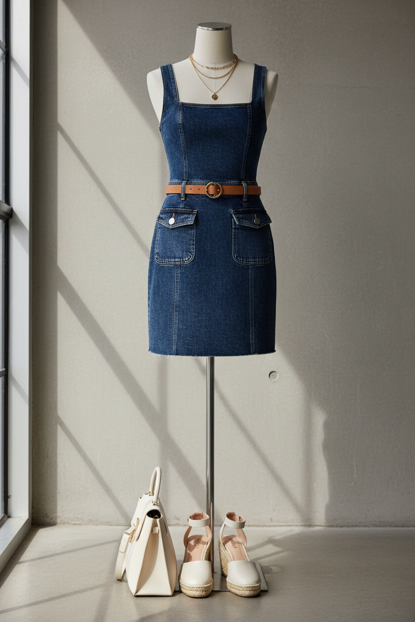 Stretch Denim Mini Dress for Polished Daily Outfits